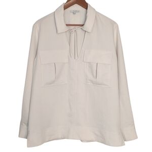 Reiss Women's Cream Minimalist Contemporary Twin Pocket Overhead Shirt Sz 6